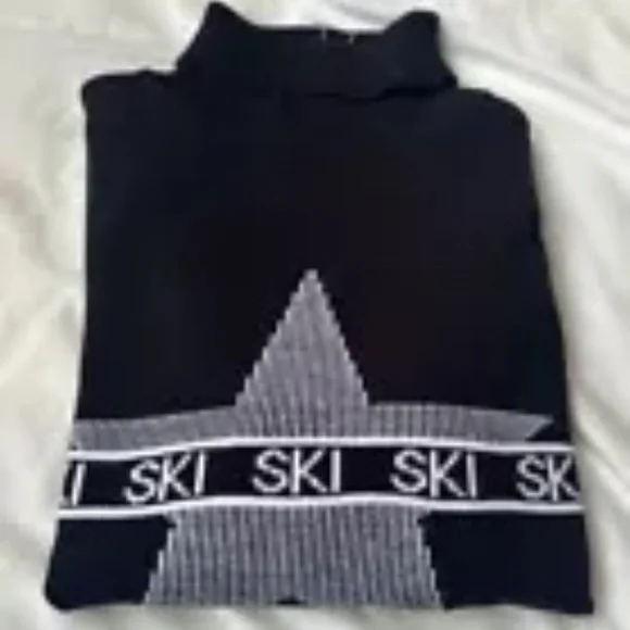 Perfect SKI Melani Active Stars Ribbed Knit Turtleneck Sweater Blk/White sXL NWT - Picture 5 of 6
